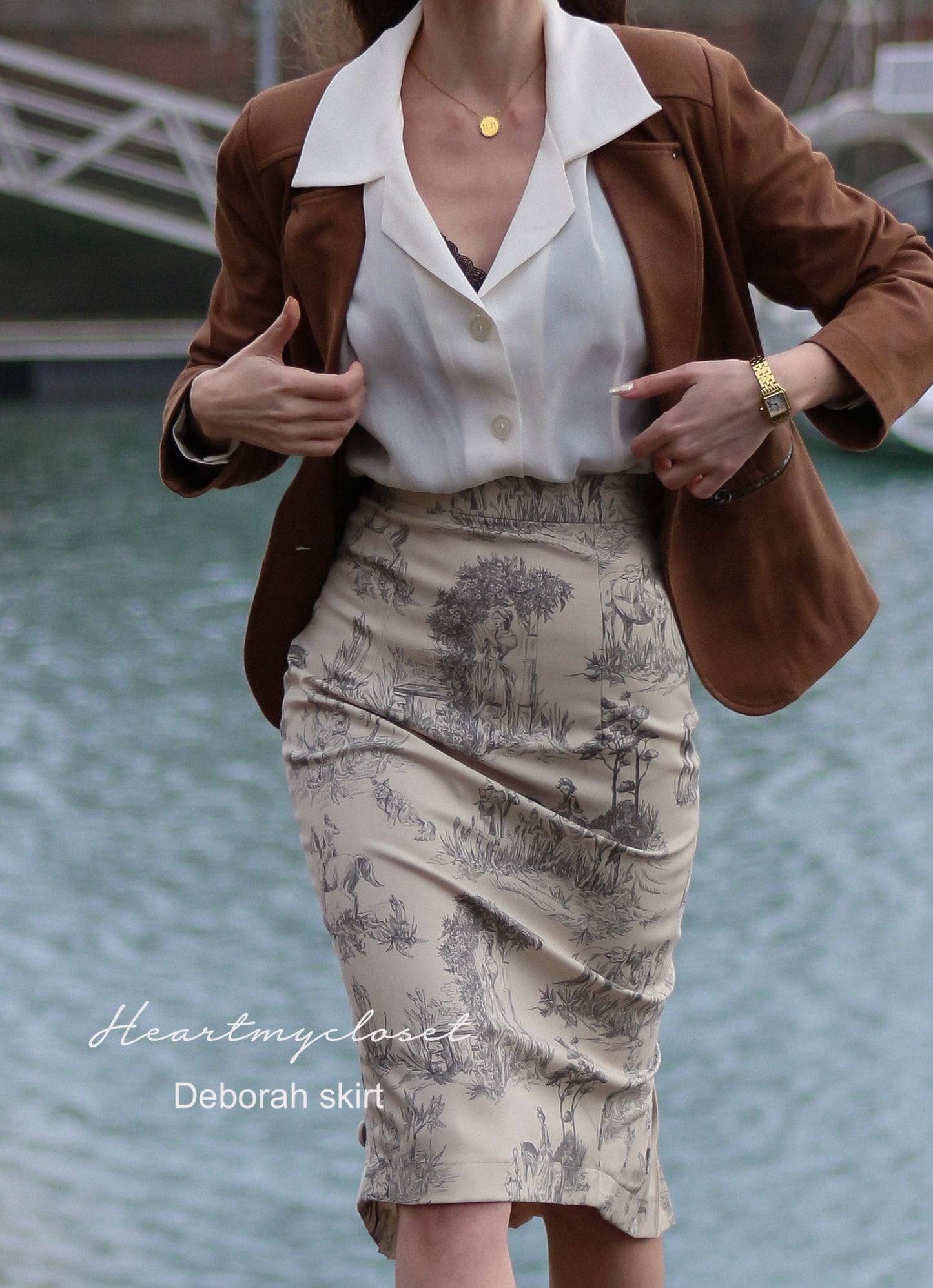 Deborah skirt toile de jouy - pencil skirt with pleats