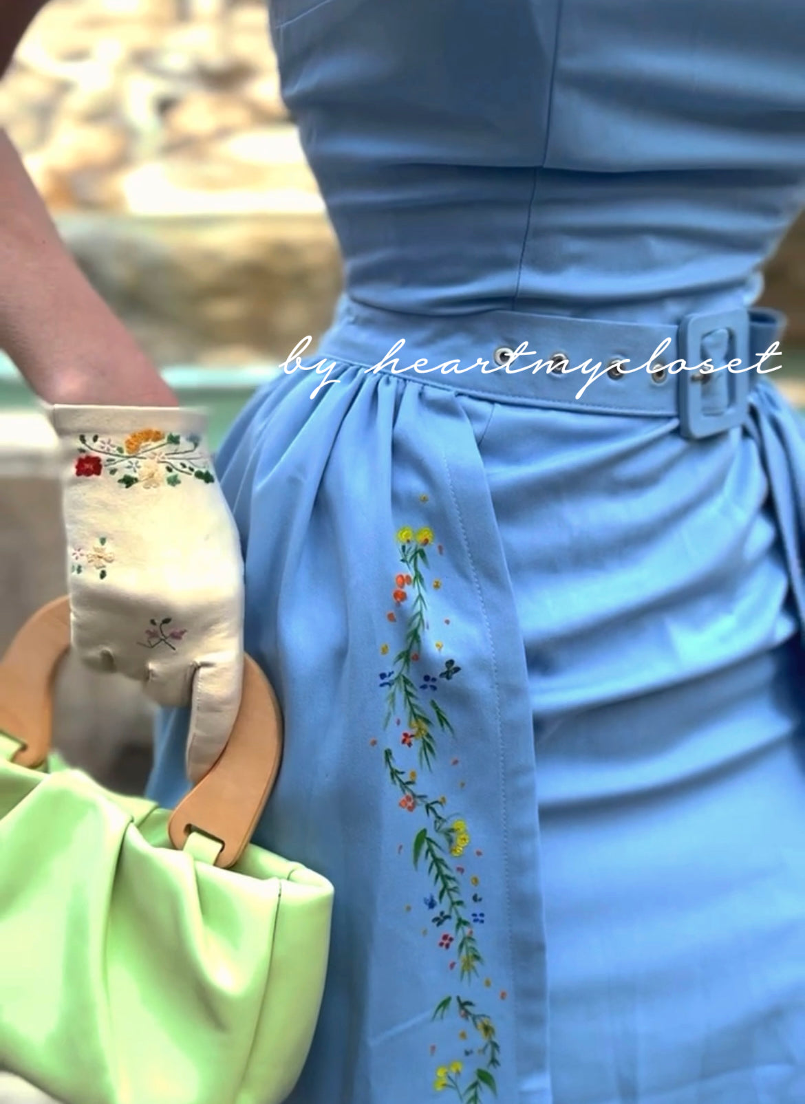 Hand painted Rose dress+ removable skirt wrap