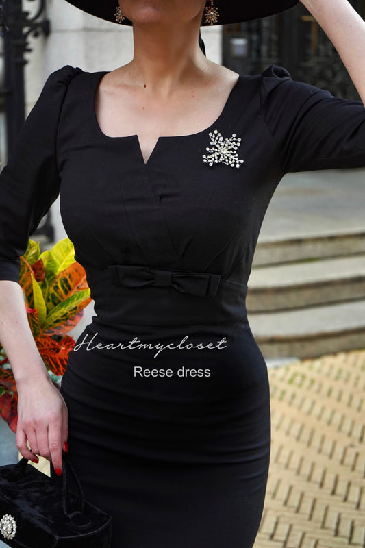 Reese pencil dress  -1950s retro dress with bow and pleats