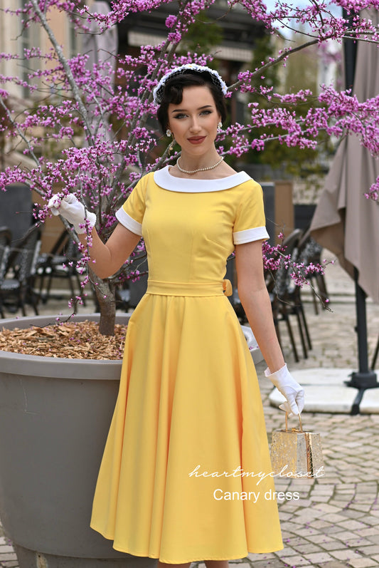 Canary yellow swing dress 1950s inspired