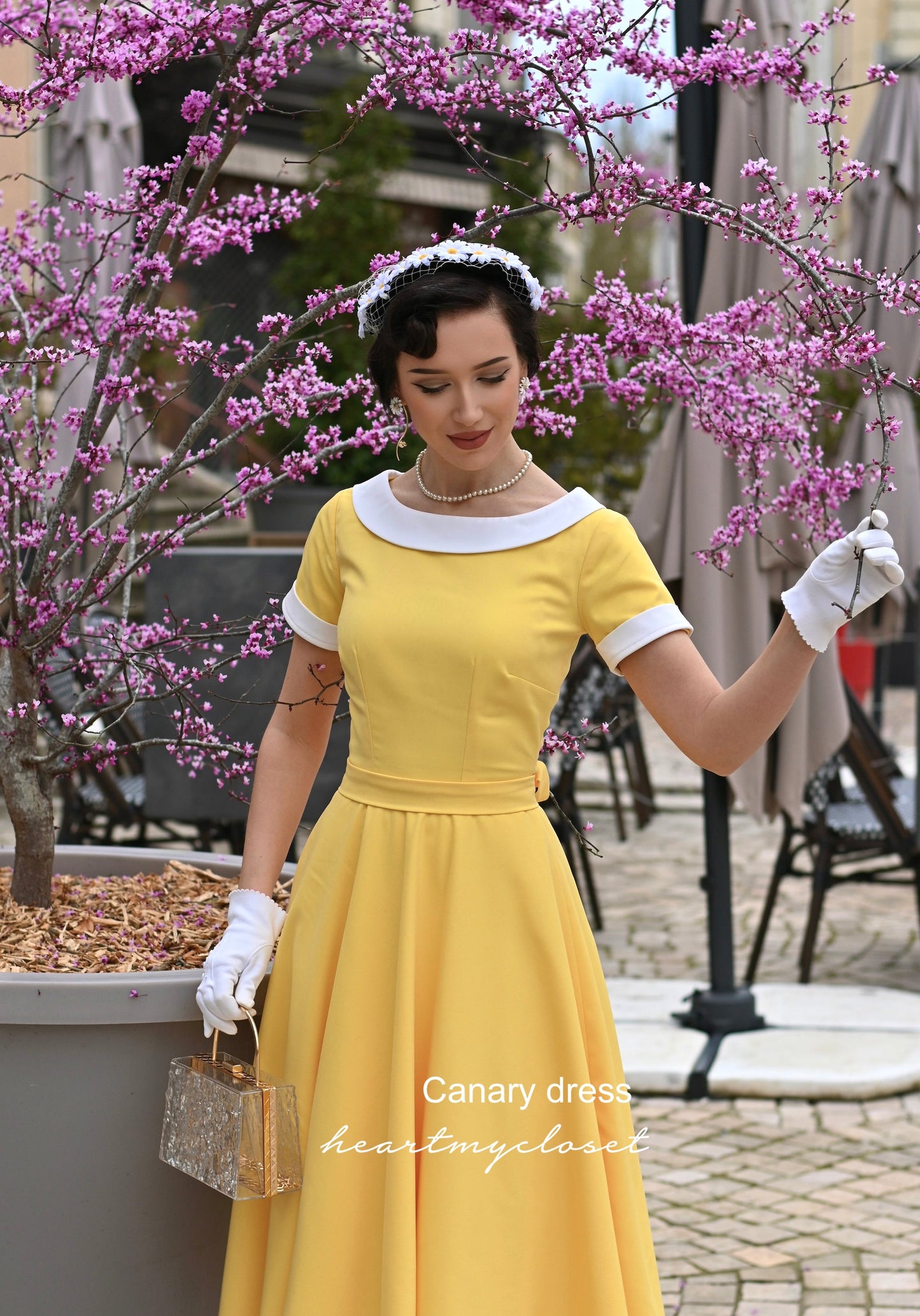 Canary yellow swing dress 1950s inspired