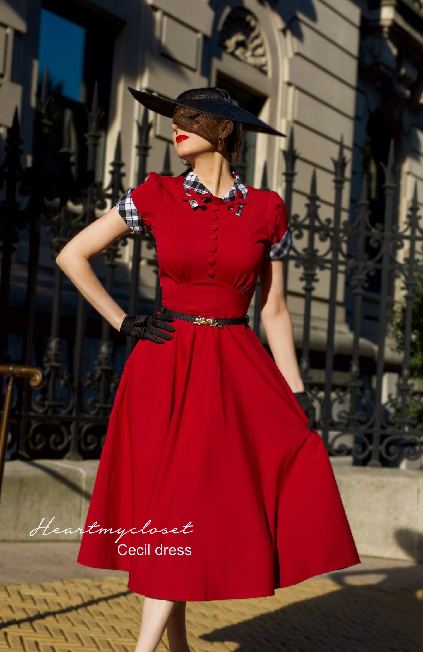 CECIL with belt - red bow dress with checkered
