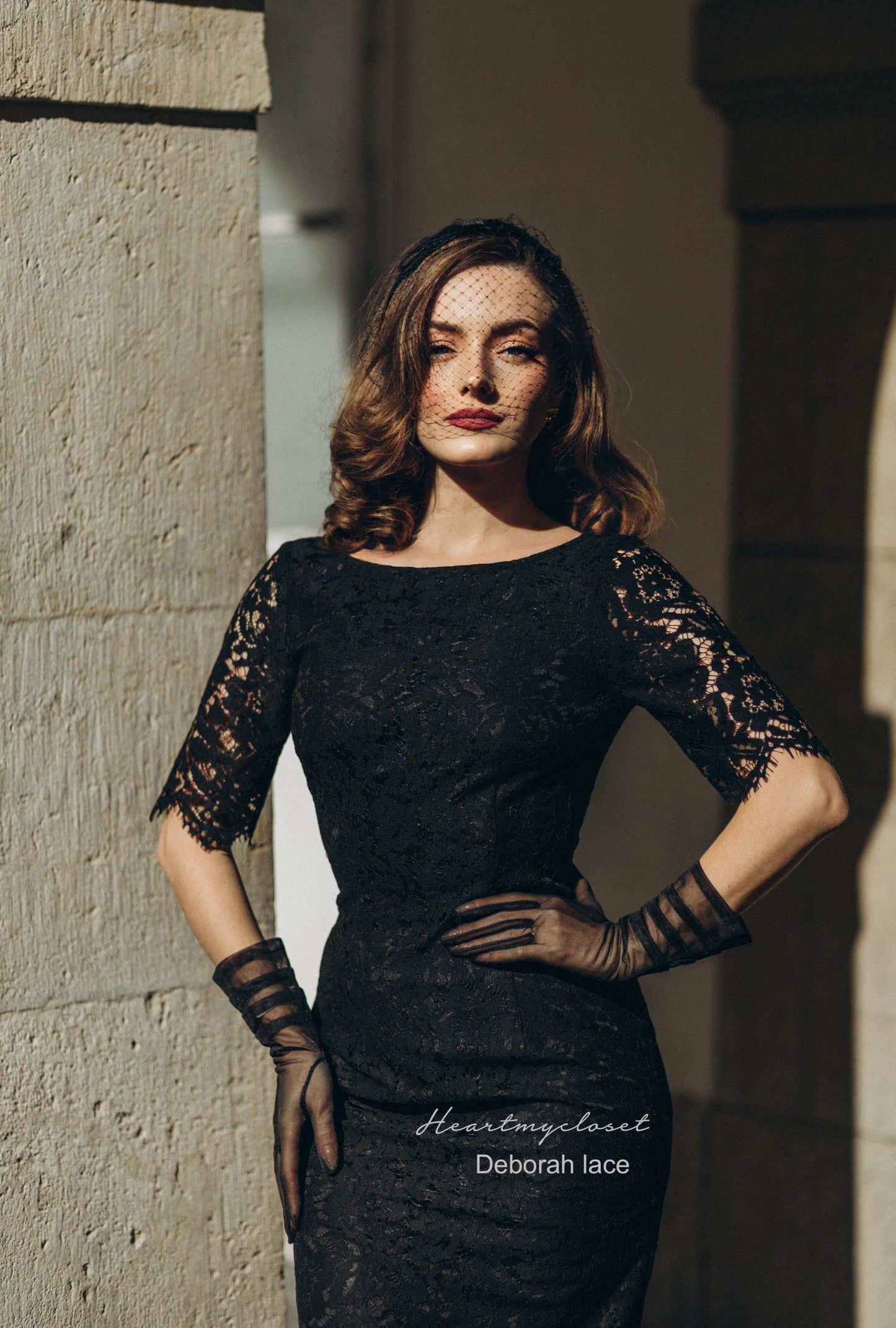 Lace Deborah - pleated back pencil dress 1950s inspired