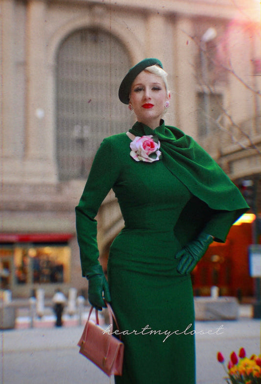 Green Semi Cape dress - Meghan duchess dress