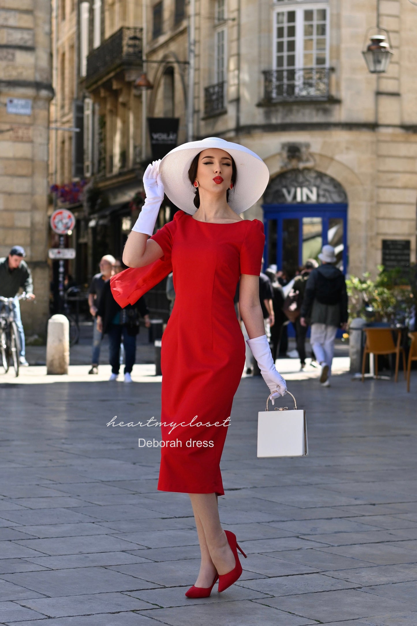 Deborah - SHORT SLEEVE pleated back pencil dress
