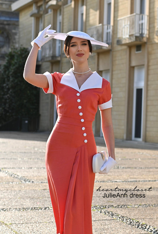 crepe satin JulieAnn - 1950s pleated vintage dress
