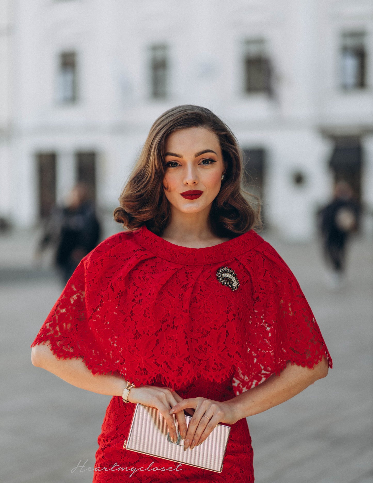 Red Lace Cape + dress - 50s 60s lace pencil dress with matching cape