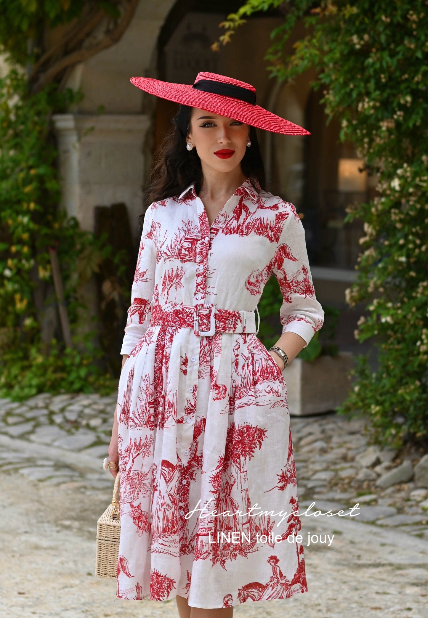 100% LINEN Toile De Jouy shirt dress