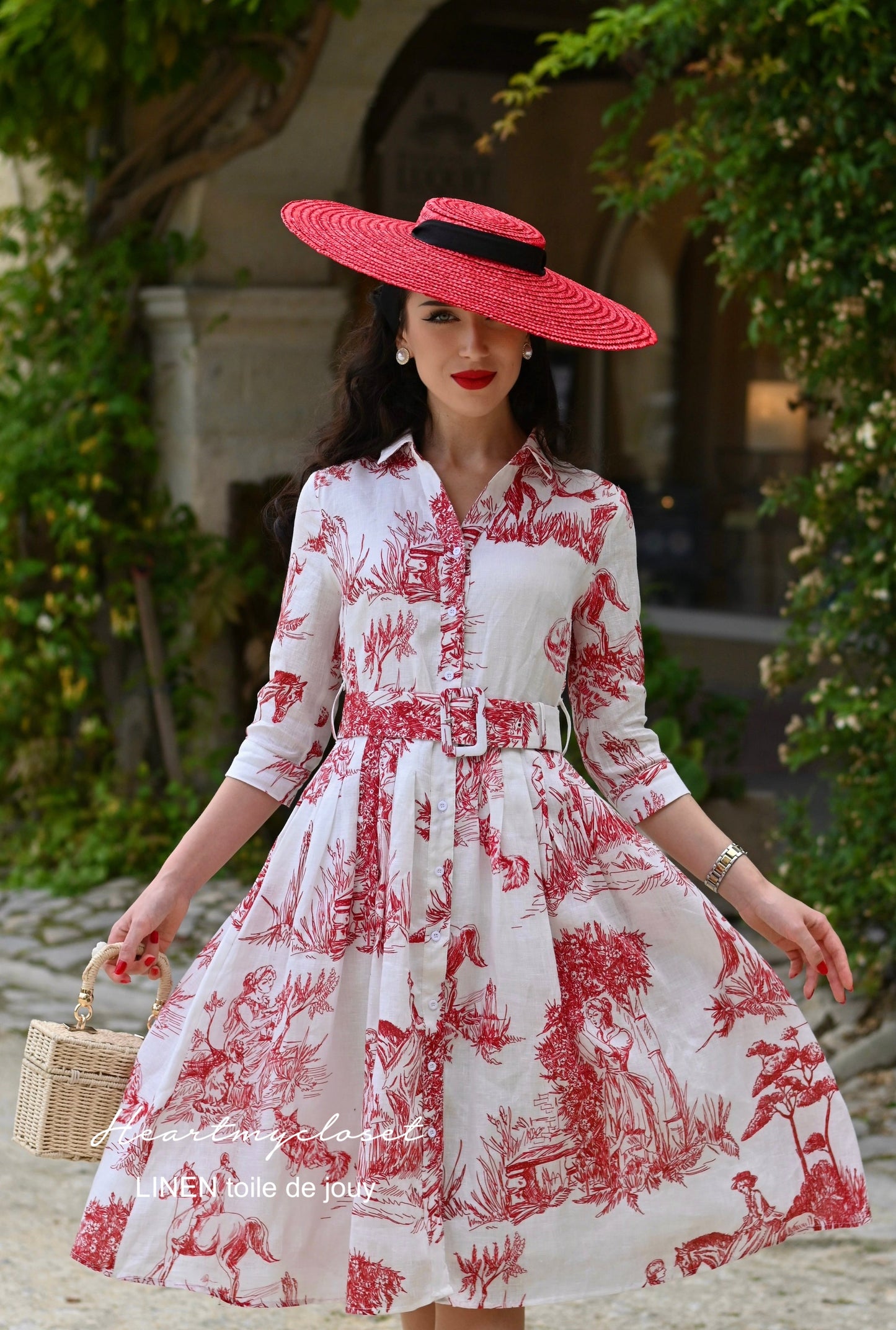 100% LINEN Toile De Jouy shirt dress