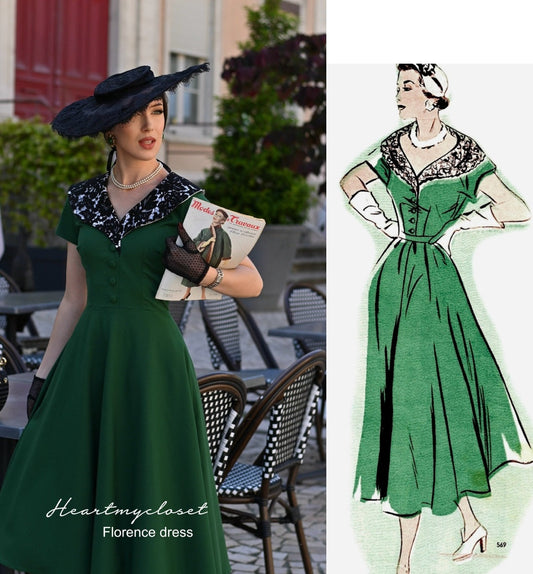 Florence - lace collar swing dress 1950s inspired