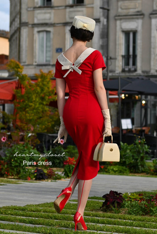 Paris - retro vintage pencil dress bow back