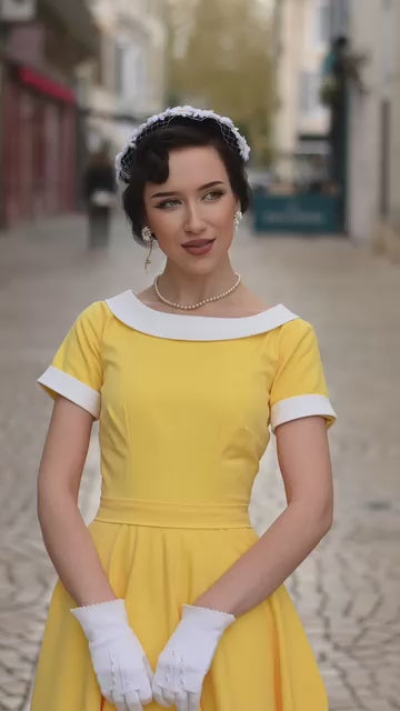Canary yellow swing dress 1950s inspired