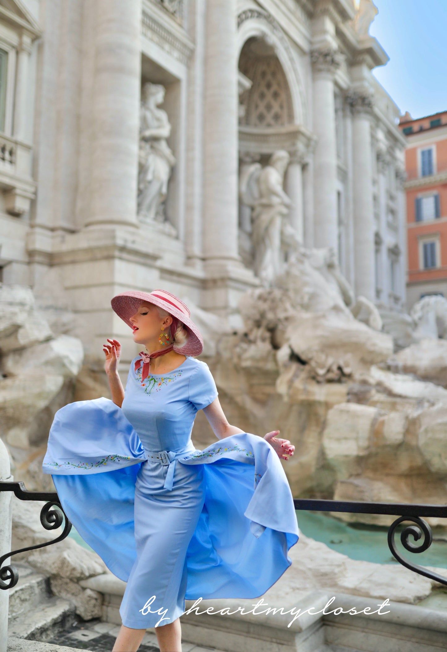 Hand painted Rose dress+ removable skirt wrap