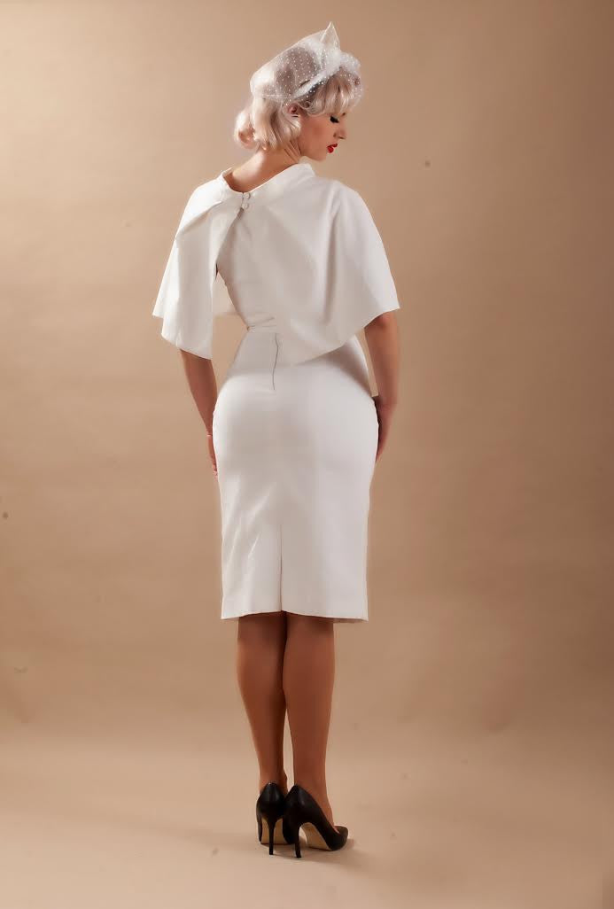 Cape + dress - 50s 60s white pencil dress with matching cape