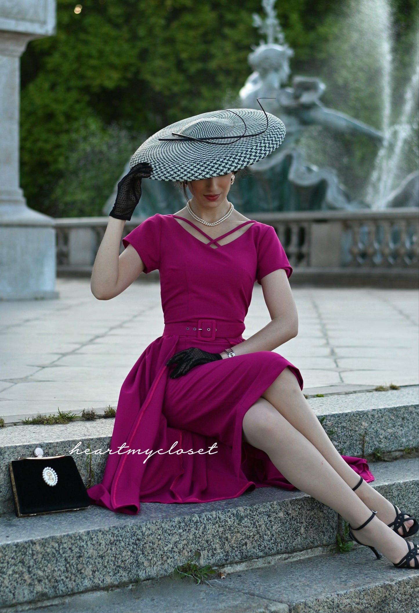 Vivien red pencil dress + removable skirt wrap
